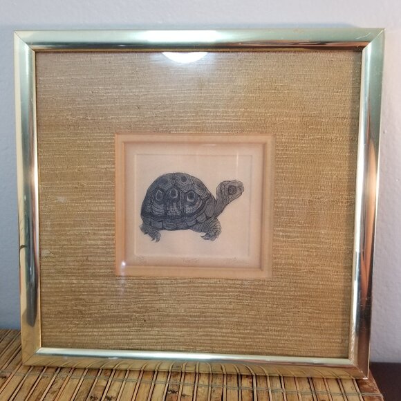 Wall Art Christine McGinnis Etching Turtle Framed Limited Edition Frame 12 x 12 - Picture 1 of 11